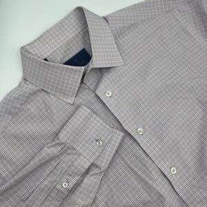 David Donahue Men's Trim Fit Size 17 32/33 Checkered Button Up Long Sleeve Shirt
